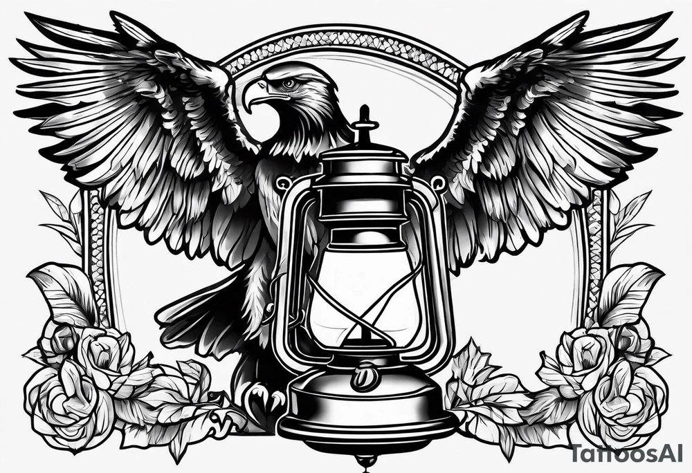 Oil lamp with an eagle next to it tattoo idea