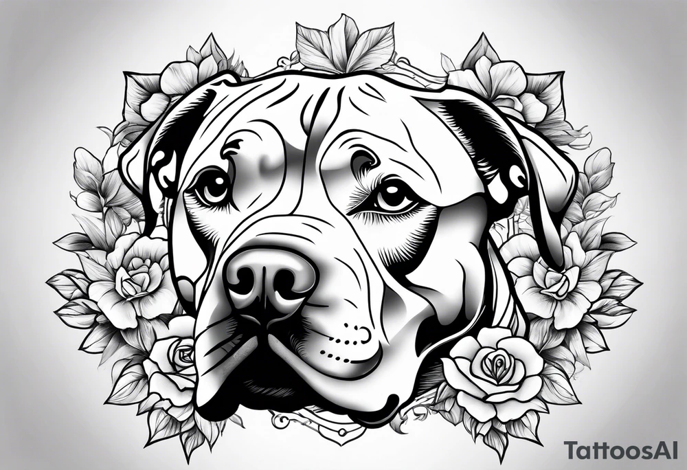 Brindle pitbull flowers tattoo idea