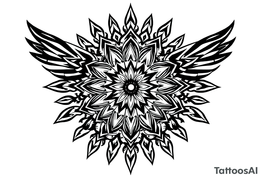 big spiritual feather indian mandala shaman tattoo idea