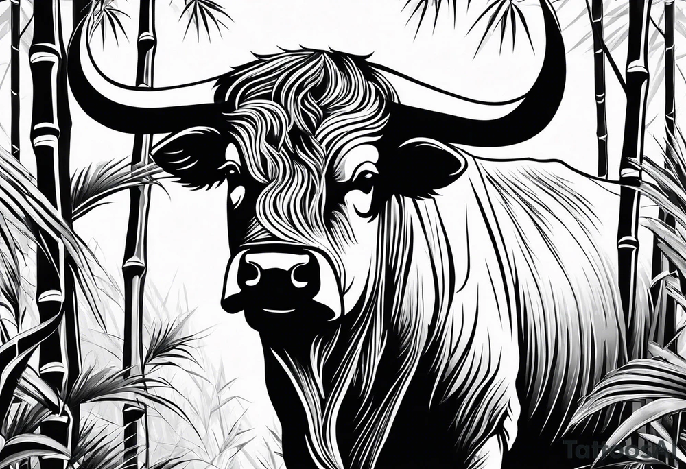 vietnamese ox in a bamboo field tattoo idea