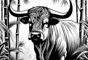 vietnamese ox in a bamboo field tattoo idea