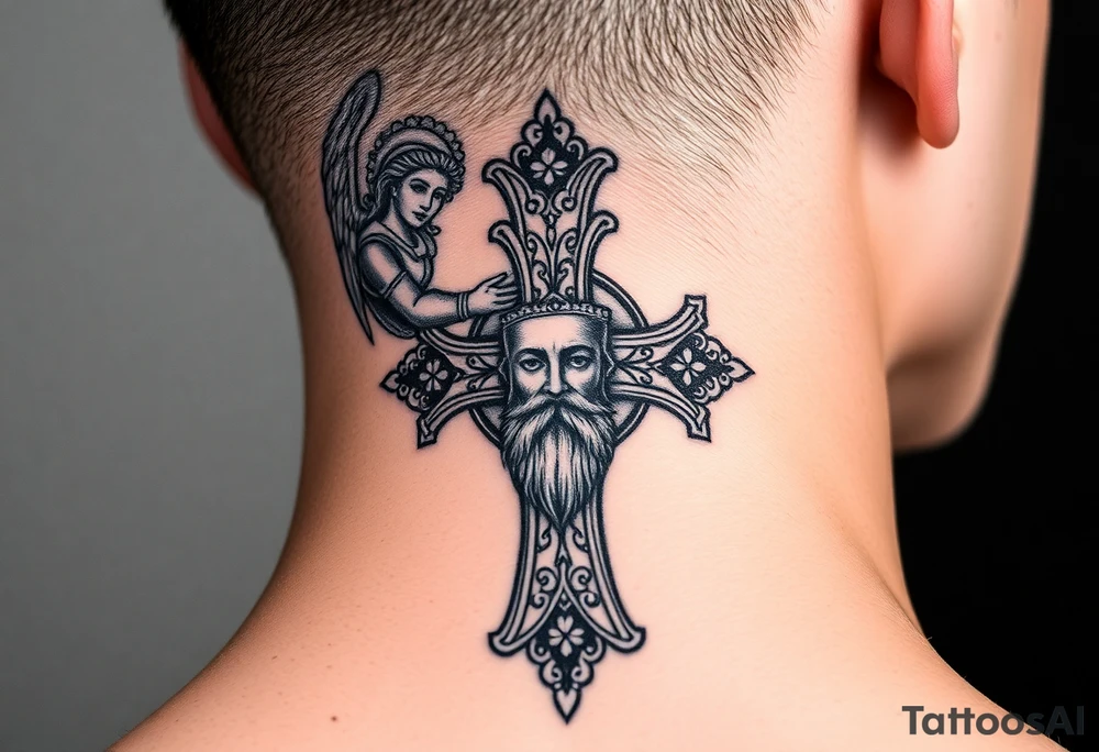 Archangel Michael in armour
A large Orthodox cross with ornate detailing
Christ Pantocrator face (very traditional Orthodox icon style)
Saints like St. Nicholas or St. Andrew tattoo idea