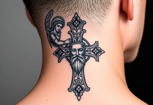 Archangel Michael in armour
A large Orthodox cross with ornate detailing
Christ Pantocrator face (very traditional Orthodox icon style)
Saints like St. Nicholas or St. Andrew tattoo idea