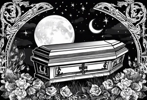 Coffin in graveyard with moon tattoo idea