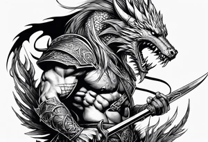 Norse Warrior stabbing a Dragon tattoo idea