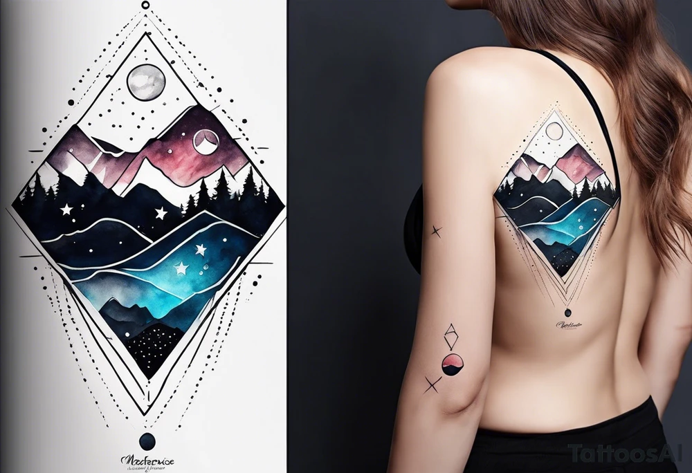 Simple constellation lines over mountain range tattoo idea