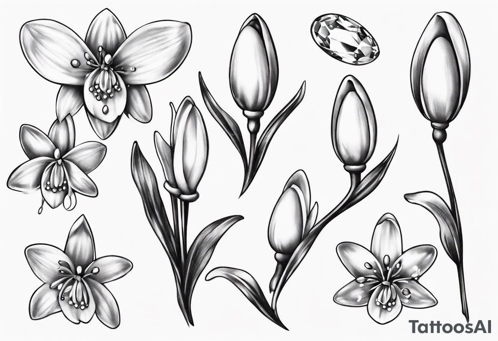 Snowdrop and jewels tattoo idea