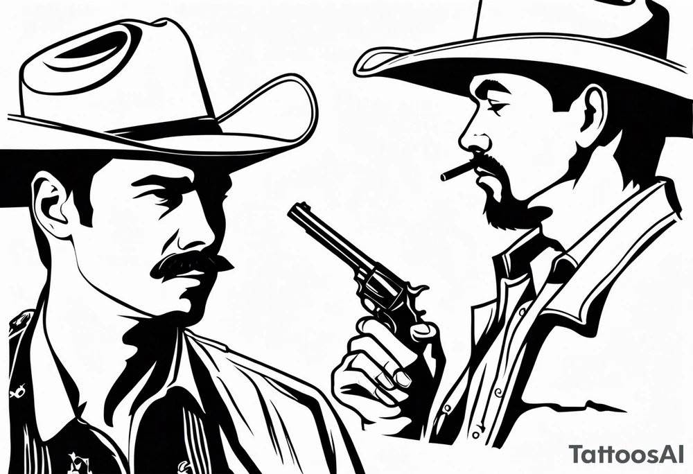 Western cowboy with a cigarette in his mouth and a gun holstered to his side tattoo idea