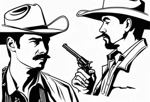 Western cowboy with a cigarette in his mouth and a gun holstered to his side tattoo idea