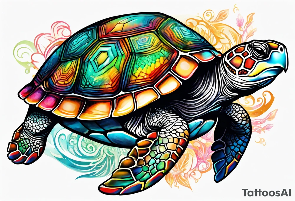 tropical psychedelic turtle tattoo idea