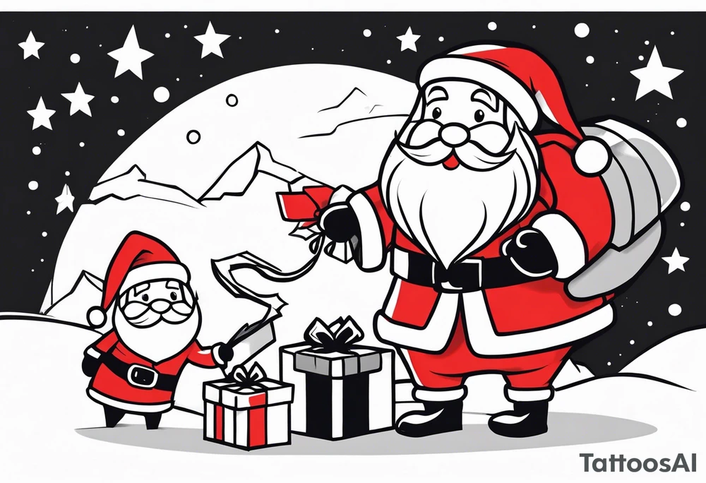 Santa giving gifts to children tattoo idea