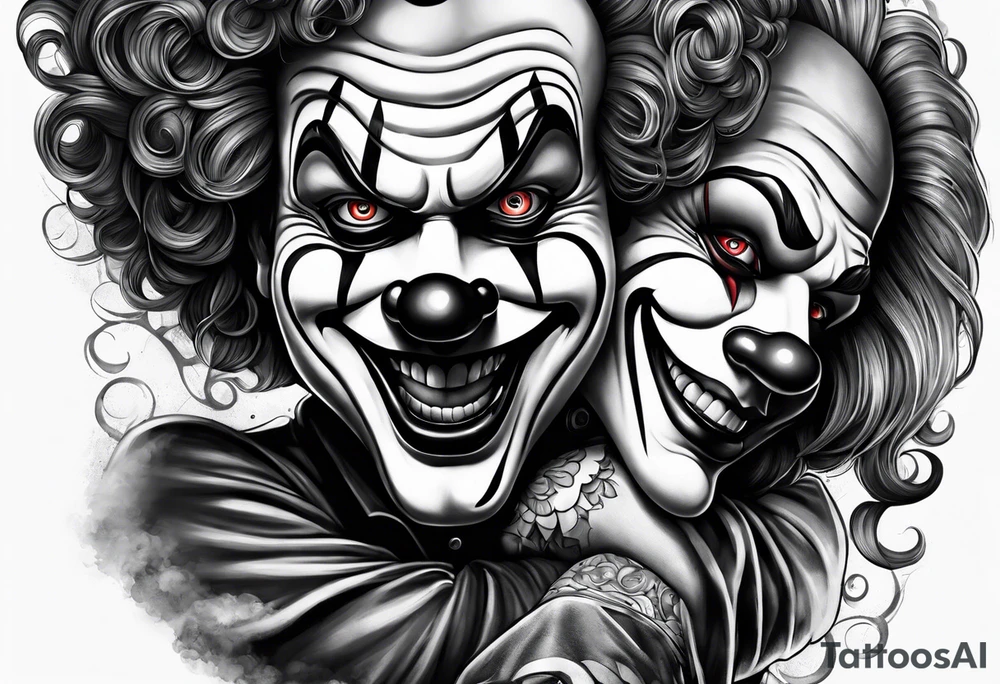A clown holding the leg of another clown tattoo idea
