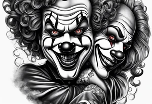 A clown holding the leg of another clown tattoo idea
