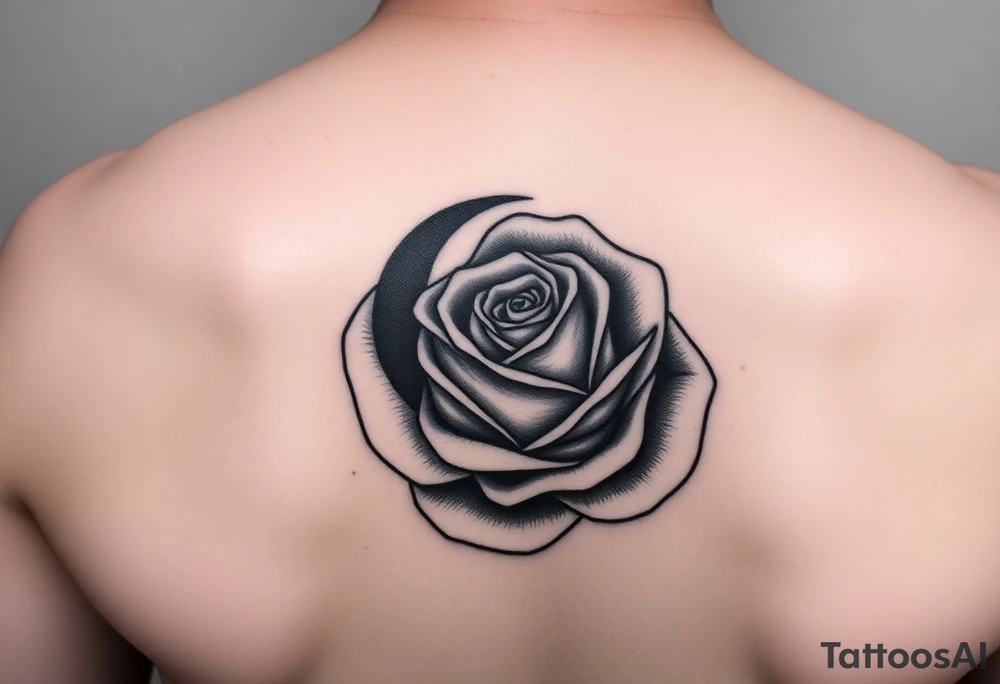 I have a small crescent moon tattoo. I want to cover it up with a rose tattoo. So I would like a rose tattoo with a crescent moon incorporated into it. I want the petal to be the moon shaped. The third one is the best, but can you clean it up? I don’t want to see the moon. But just the moon shape tattoo idea