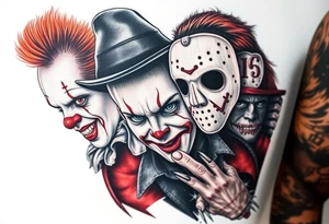 Pennywise, Freddy Krueger, Michael Meyers, jason voorhees, and chucky tattoo idea