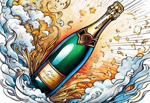 A champagne bottle exploding in the sky above the earth tattoo idea