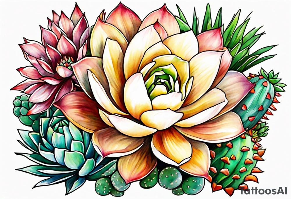 Mexican Desert flora succulents and cactus tattoo idea