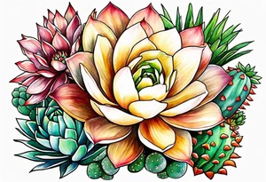 Mexican Desert flora succulents and cactus tattoo idea