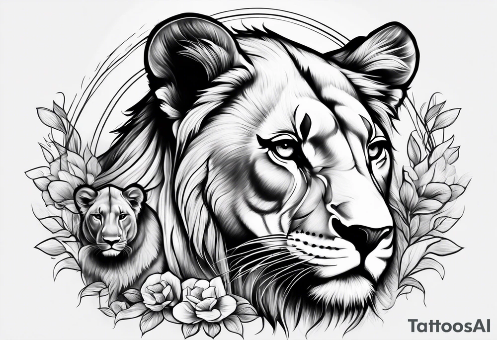 Lioness protecting her two cubs tattoo idea