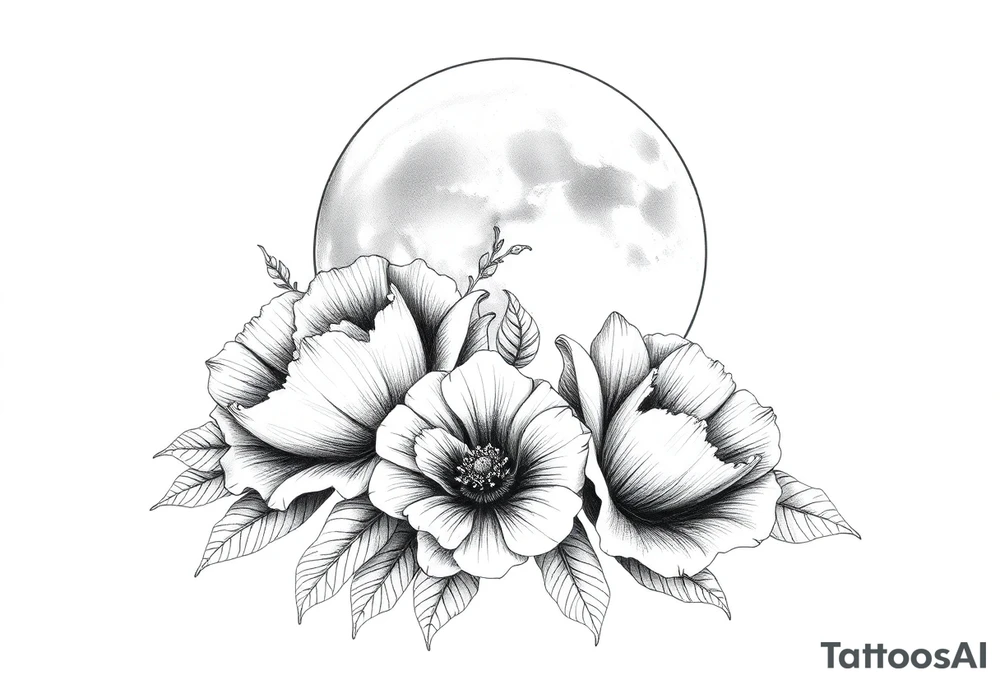 Flowers in front of the moon tattoo idea