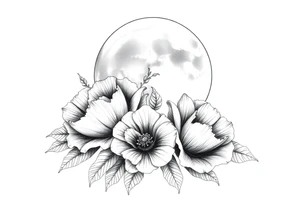 Flowers in front of the moon tattoo idea