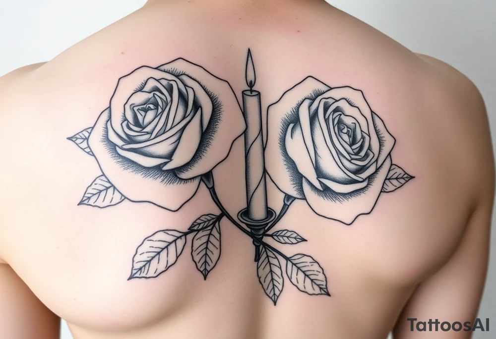 2 blue roses, candle lights , water tattoo idea