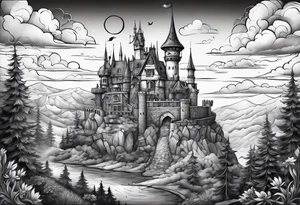The words "Why not now?" are surrounded by Howel's moving castle tattoo idea