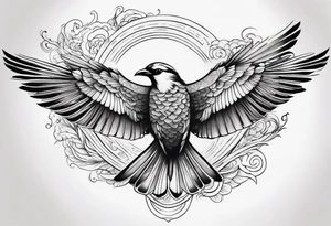 Flying birds on shoulder blade, medium size, with flowing lines tattoo idea