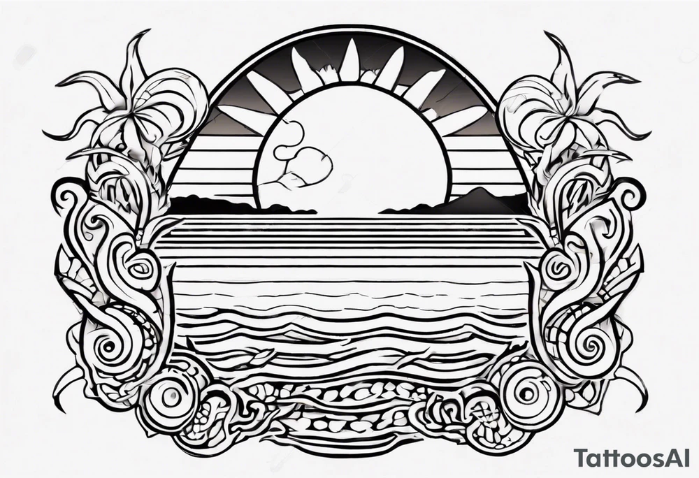 Outline of sunset on sea with a word yes tattoo idea