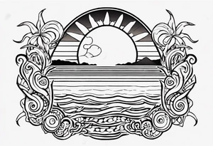 Outline of sunset on sea with a word yes tattoo idea