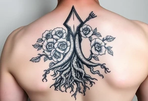 Gods hand, squid knight with roses and tree roots tattoo idea