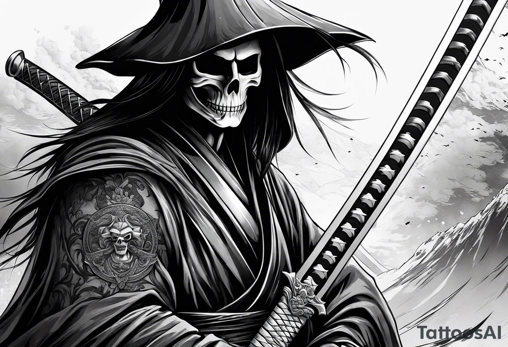 katana with grim reaper tattoo idea