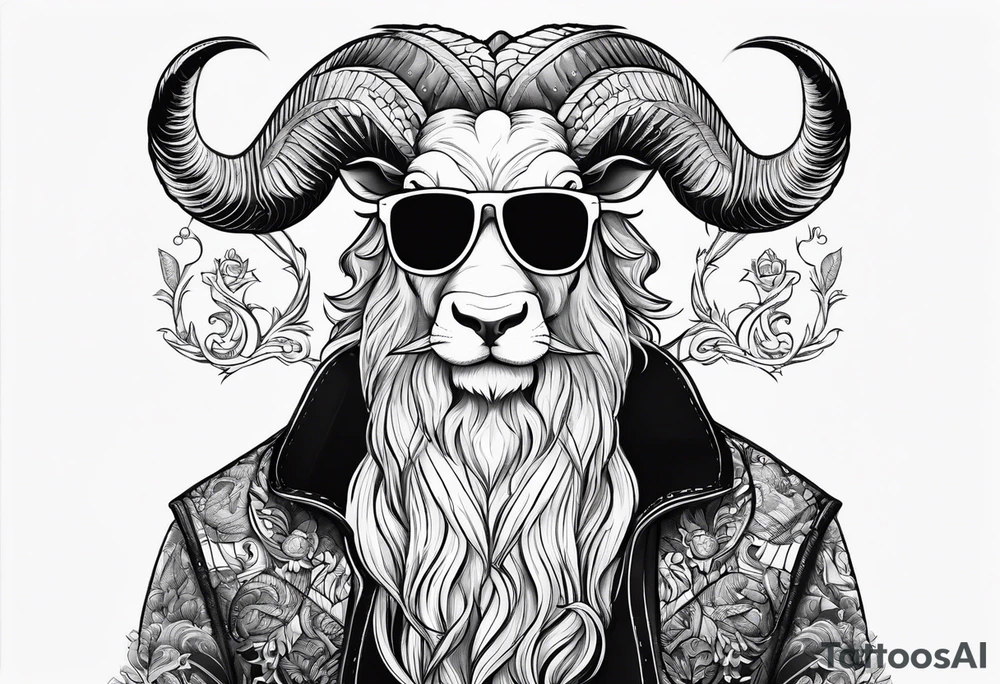 capricorn with beard and sunglasses tattoo idea
