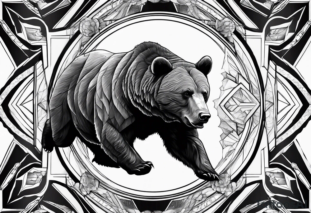 a bear fighting a bull in space tattoo idea