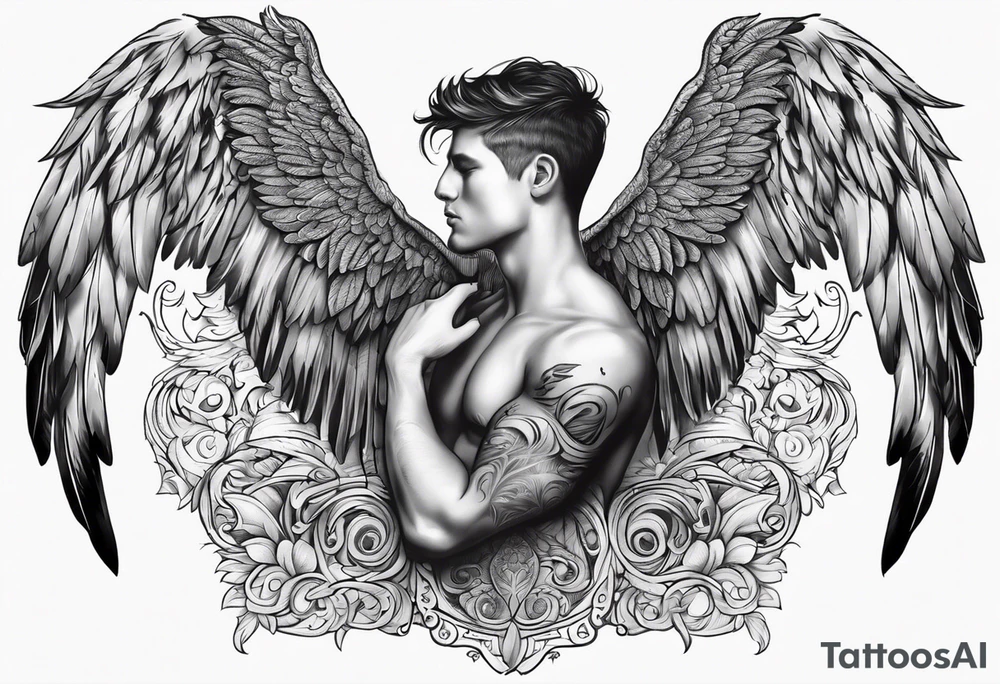 The word Glenn with angel Wings at the side tattoo idea