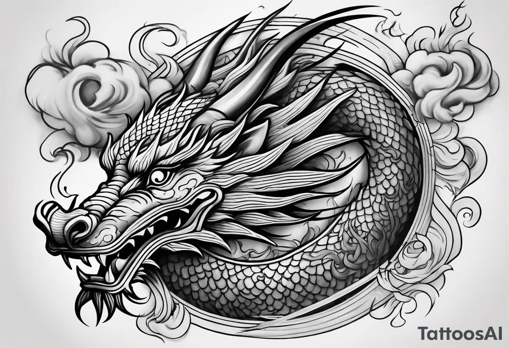 Traditional Chinese Dragon and smoke tattoo idea