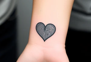 An intertwined infinity design with a fingerprint heart texture in black and grey realism tattoo idea