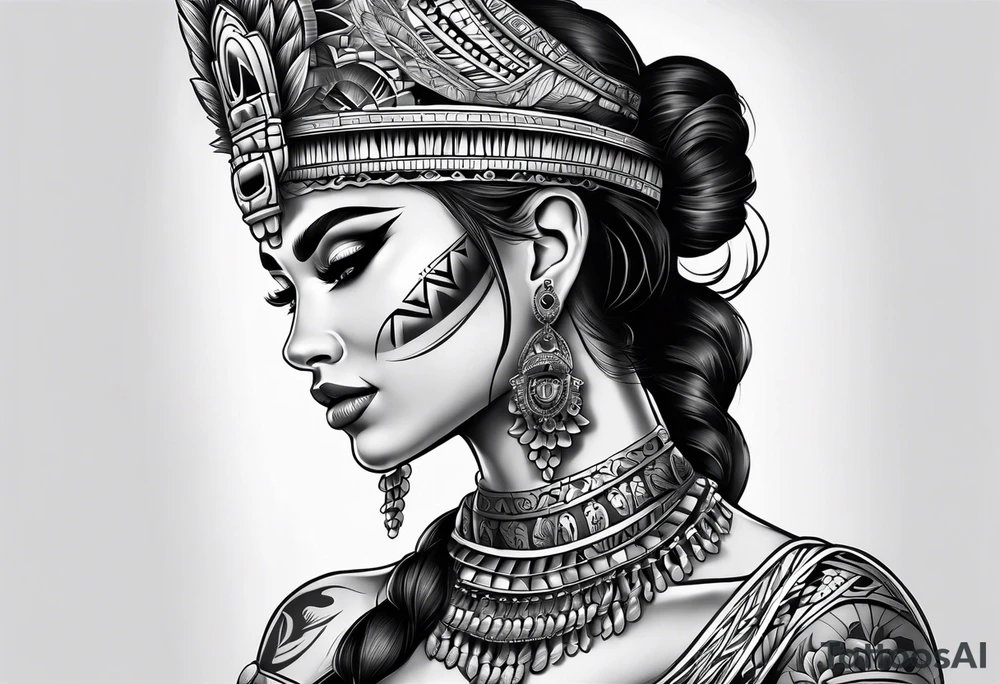 Aztec princess side profile day of the dead tattoo idea