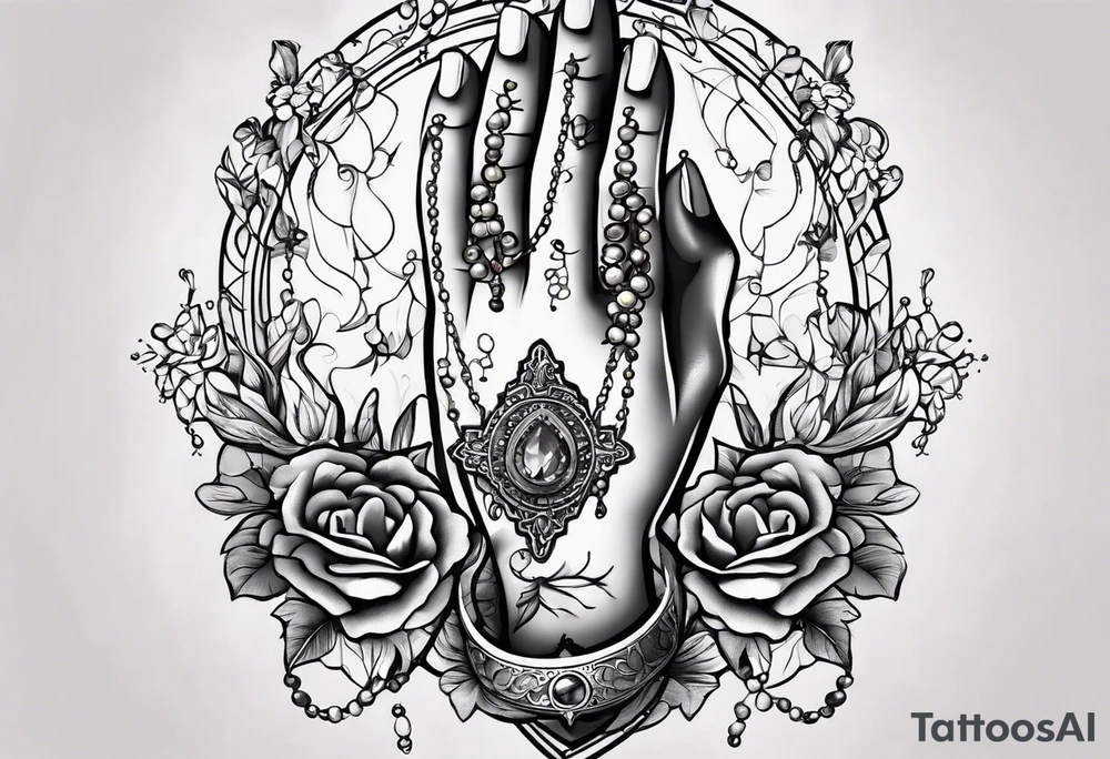 Praying hands with rosary tattoo idea