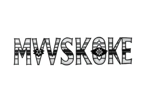 The word “MVSKOKE” shaded with Native American pattern tattoo idea
