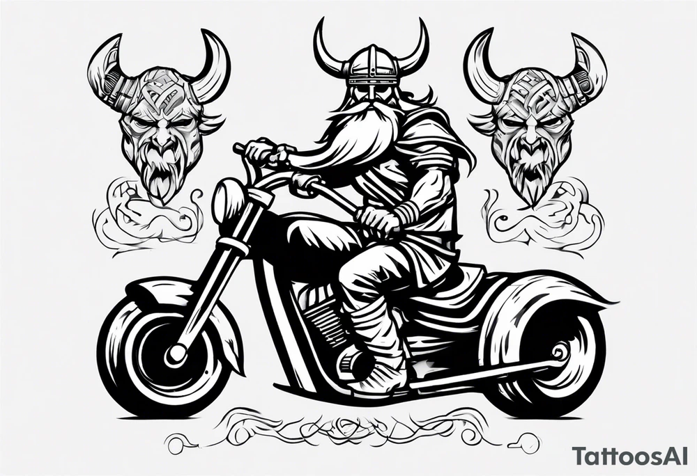 Viking riding a motorcycle from the front view tattoo idea