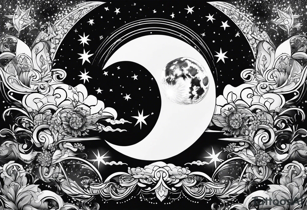Sun sky stars moon tattoo idea