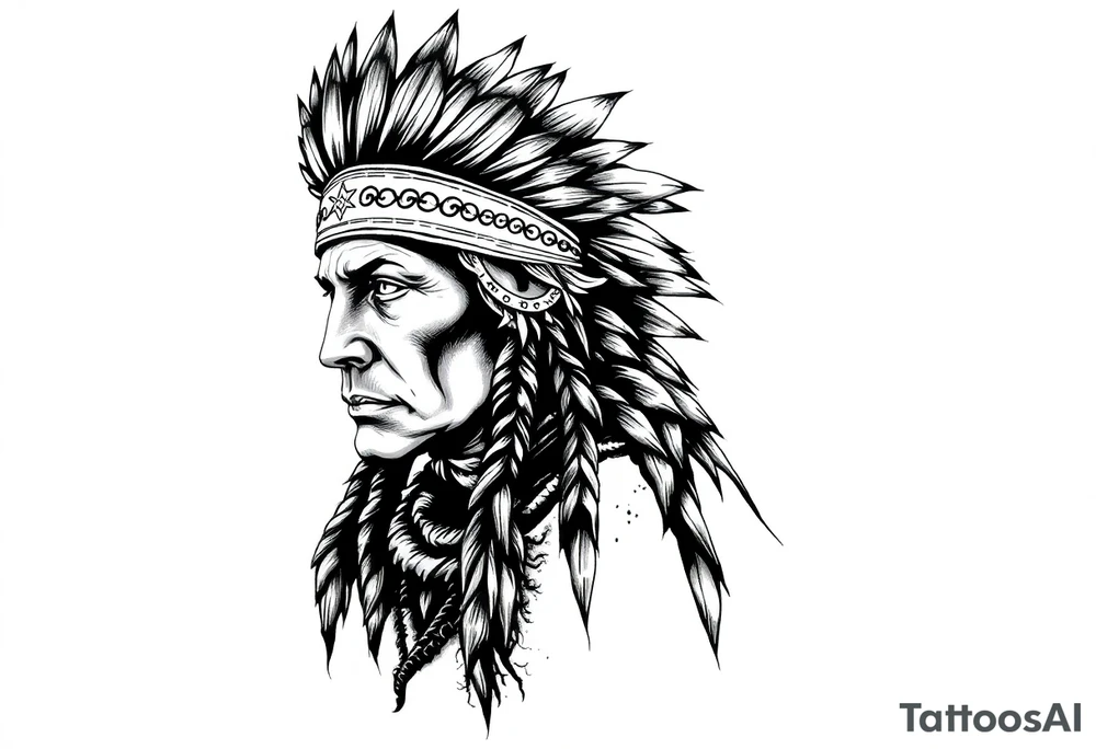 Lone Native American warrior in nature tattoo idea