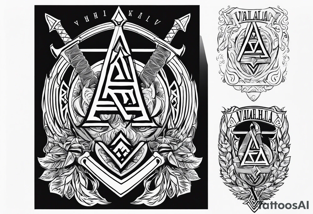 Valhalla sword shield axe Valknut fire tattoo idea