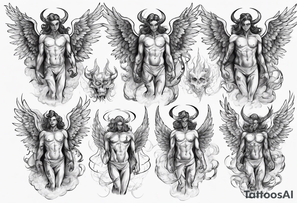 an angel transforming into a demon tattoo idea