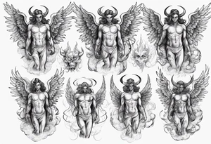 an angel transforming into a demon tattoo idea