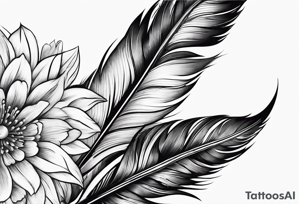 Feather with flowers going up wards tattoo idea