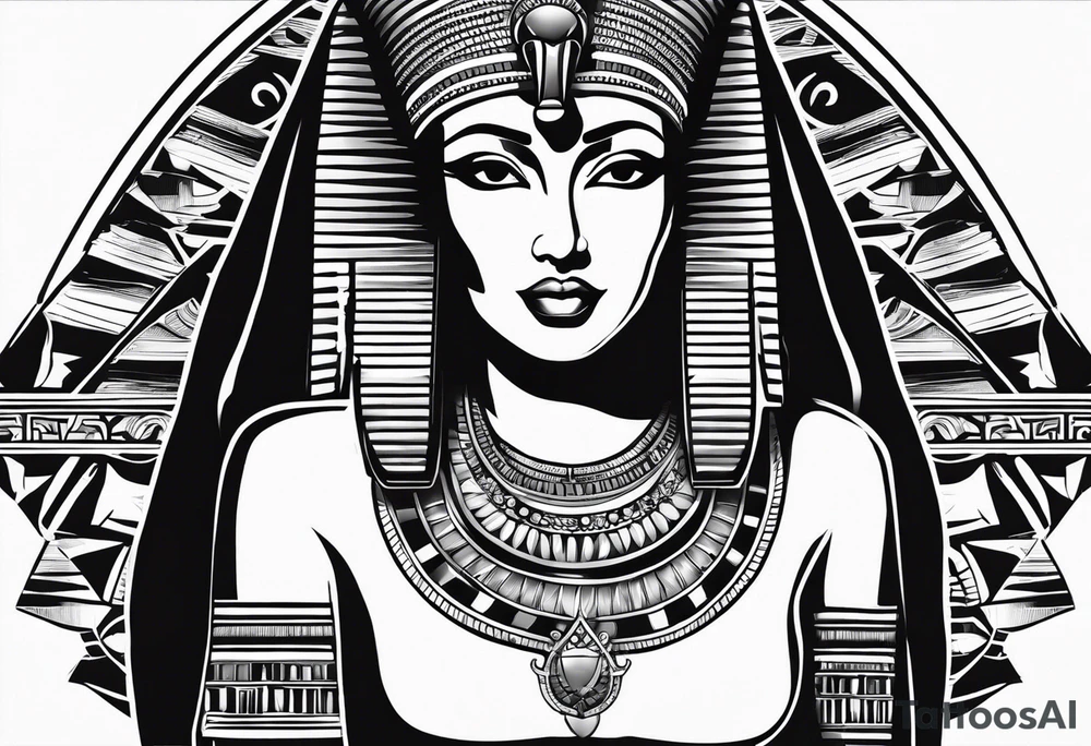black and white Egyptian goddess Isis tattoo idea