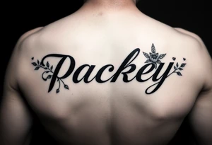 The name packey in cursive with floral tattoo idea