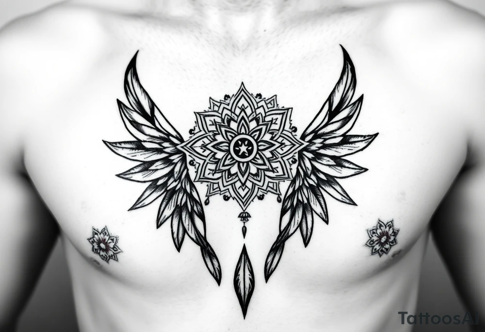 spiritual feathers ornamental mandala shaman tattoo idea